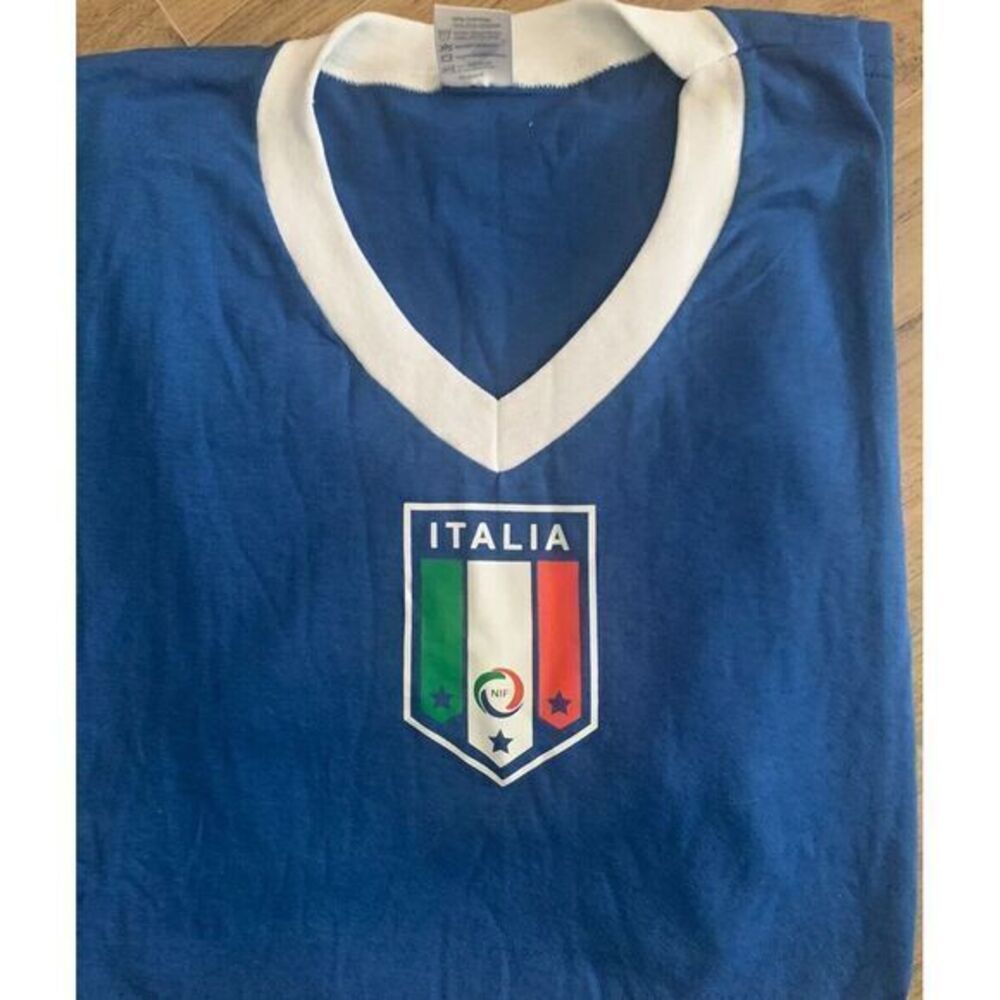 Italia Soccer Jersey T-Shirt Blue V-Neck‎ Short Sleeve Italy Fan Shirt Mens XL